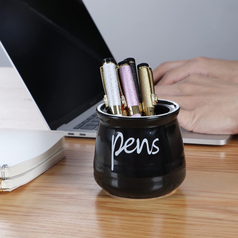 ONTUBE Porcelain Pens Holder Stand,Ceramic Pencils Holder (Black) - Image 4